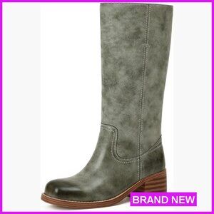 Mid Calf Boots Chunky Block Heel Square Toe Comfortable Casual Trendy Stylish